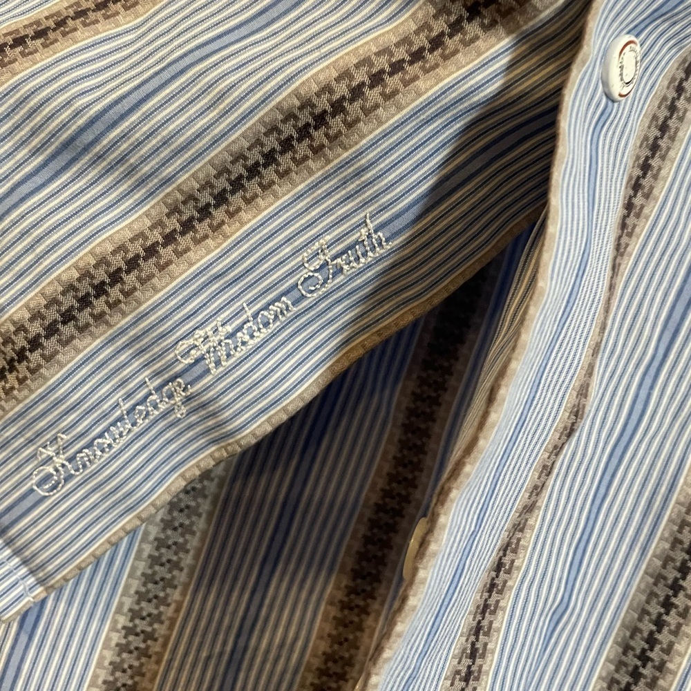 Robert Graham Dress Shirt Mens Blue Striped Flip Cuff Preppy Button Up Sz Medium - Picture 12 of 15